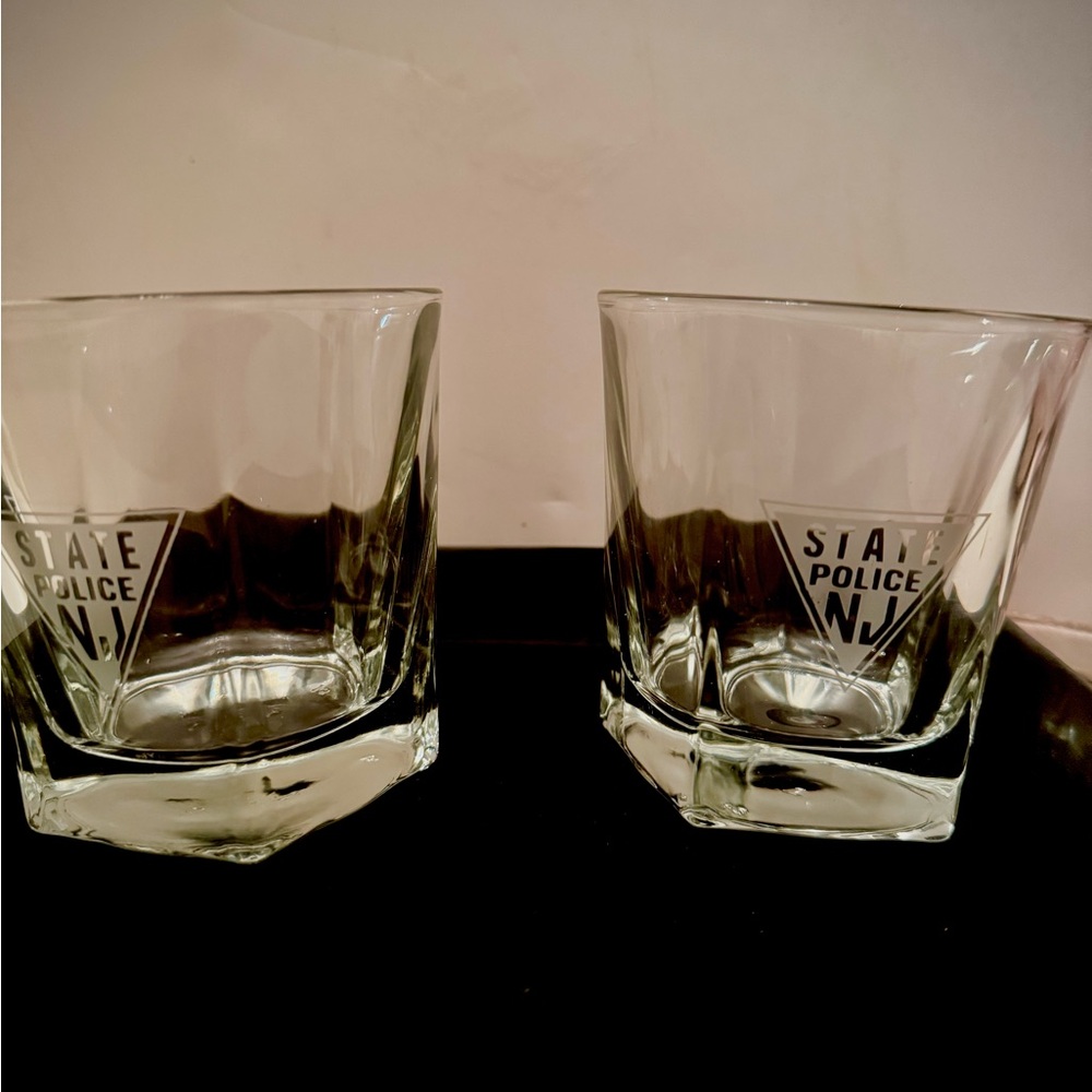NJ State Police Etched Emblem Bourbon Glass Set – Set of 2- NEW!